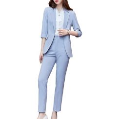 Women Business Suit Pants Sets Formal Casual Middle Sleeve Blazer Pants Work Wear for Women